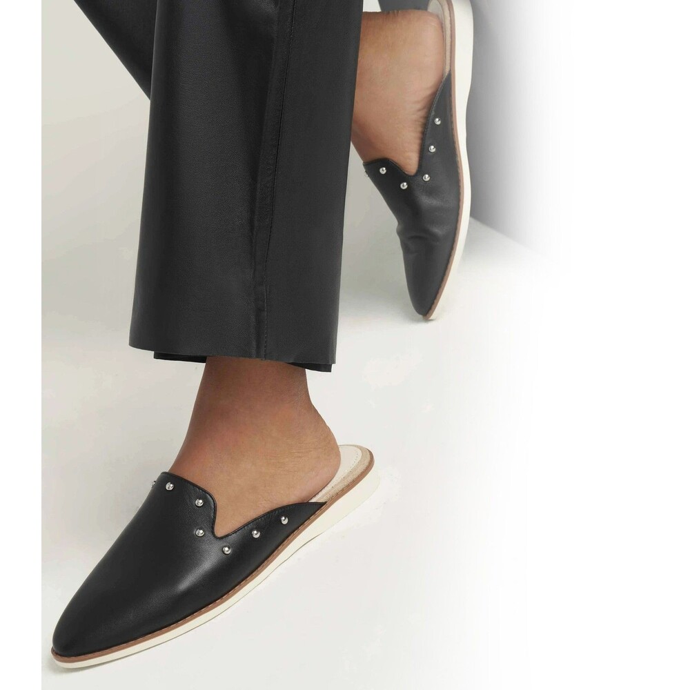 Anne Klein iFlex Shea Leather Studded Mules - Black - Size 5 M